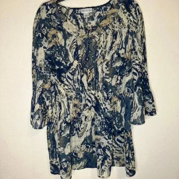 Maggie Barnes For Catherines Pleated Stretchy Top Blouse Plus Size OX 3/4 Sleeve - Picture 3 of 5